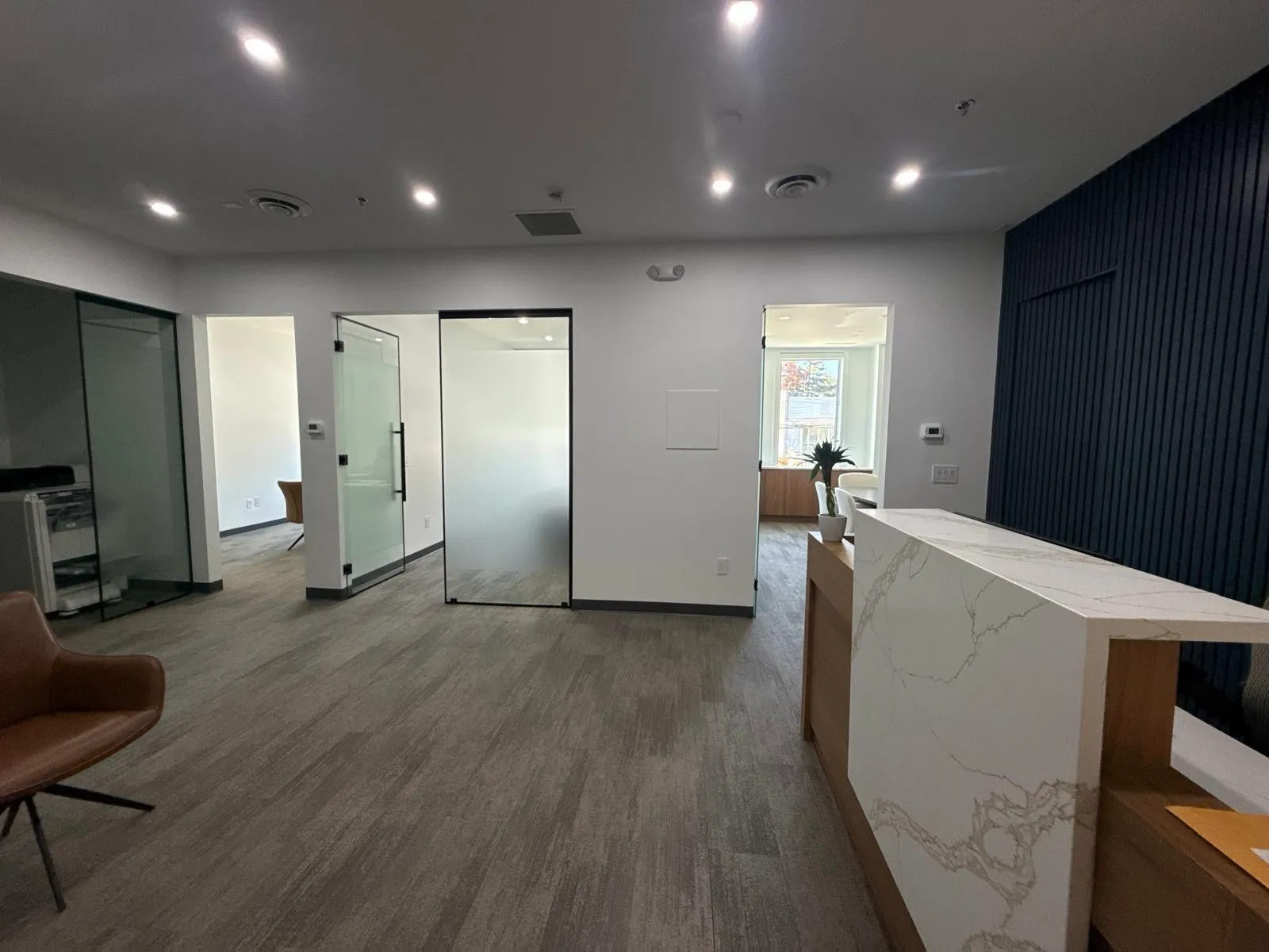 The reception and waiting area at Premier Law Corporation, Suite 201, 8378 120 Street, Surrey